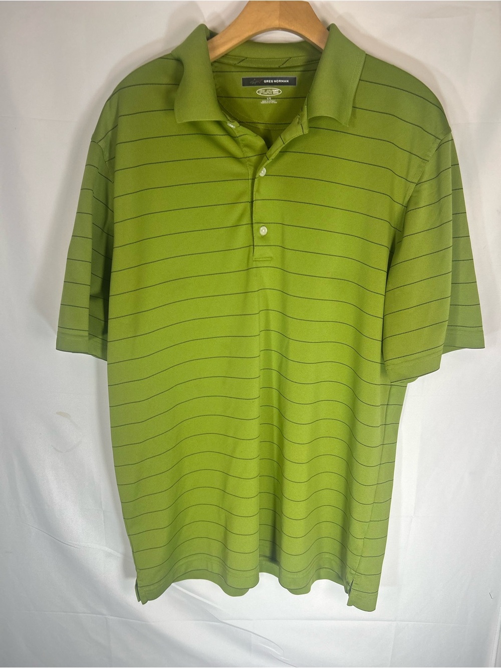Greg Norman Collection Green Striped Performance Polo